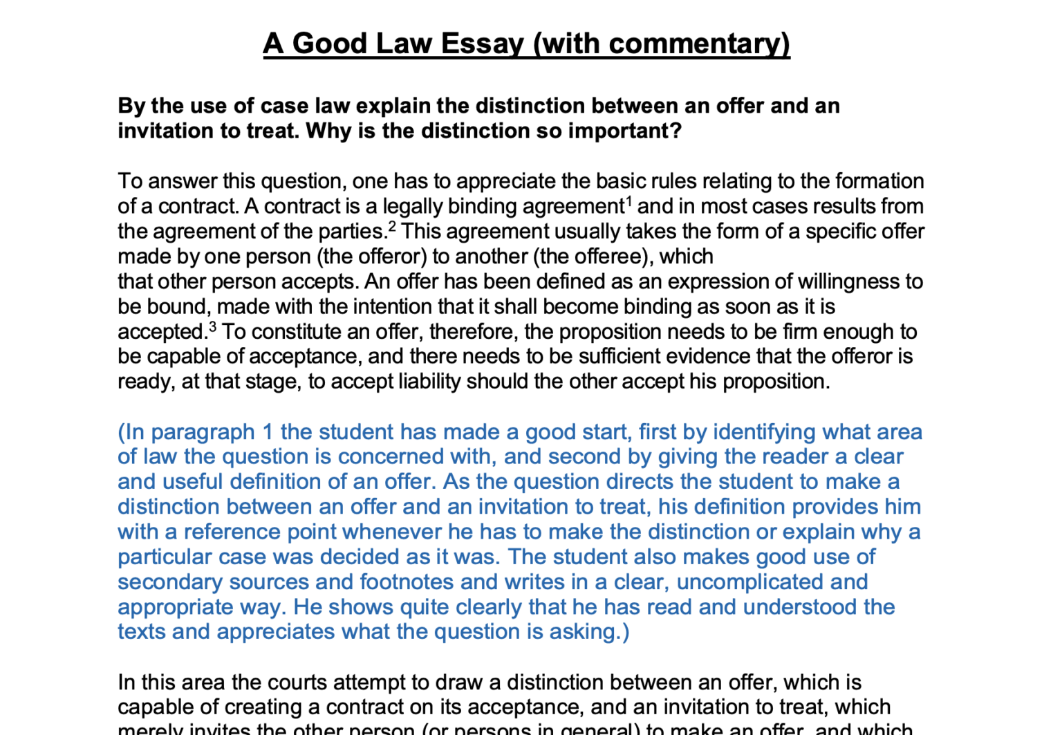 first class essay example law